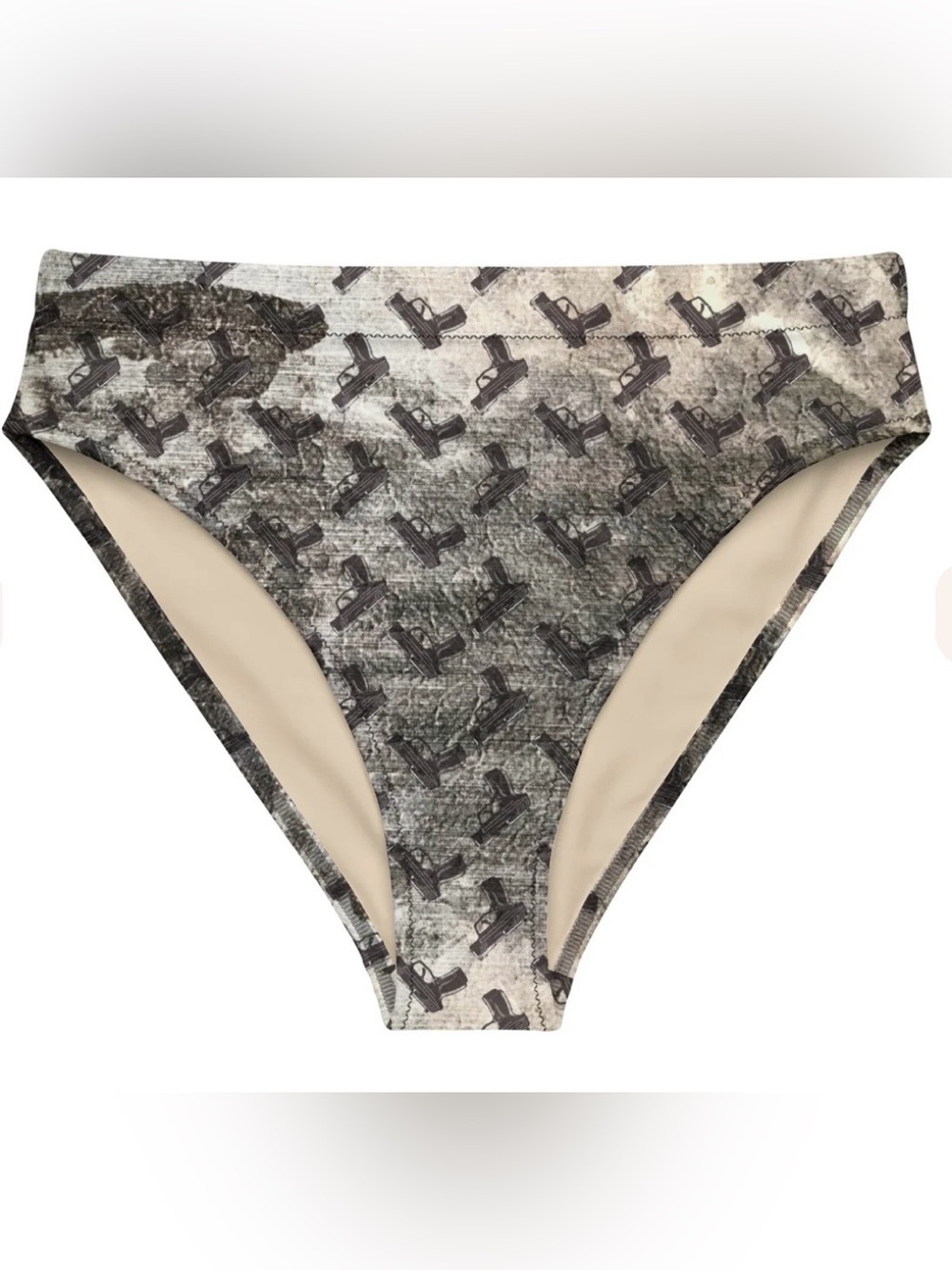 High-Rise Women’s Bikini Bottom in Beige Camo Print